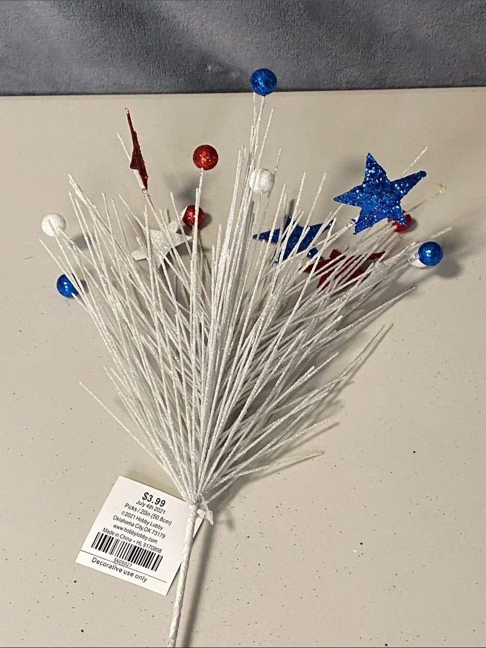 Set of 7 Patriotic Red, White & Blue Glitter Spray Picks